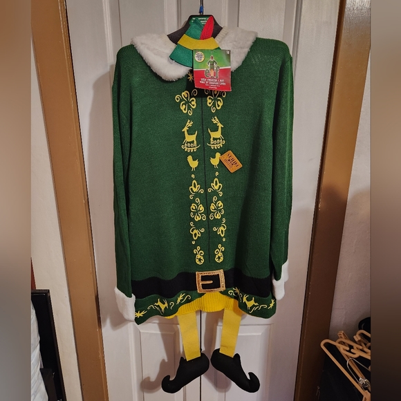 ELF Sweaters Adult Elf Movie Ugly Christmas Sweater With Hat And